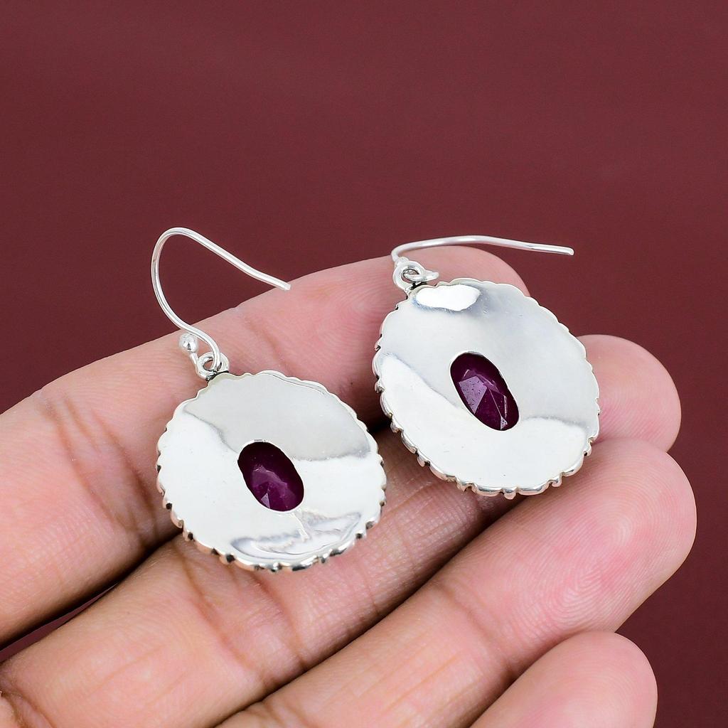 Faceted Kashmir Ruby Earring Vintage Gemstone Earrings Handmade Jewelry 925 Sterling Silver Earring Latest Design Earring Gifts For Friend