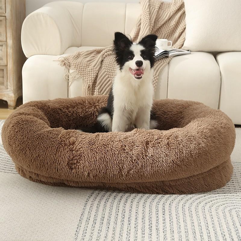 Plush Pet Bed Dogs Cats Winter Warm Soft Removable Washable Oval Kennel Mat Indoor Comfort Nest