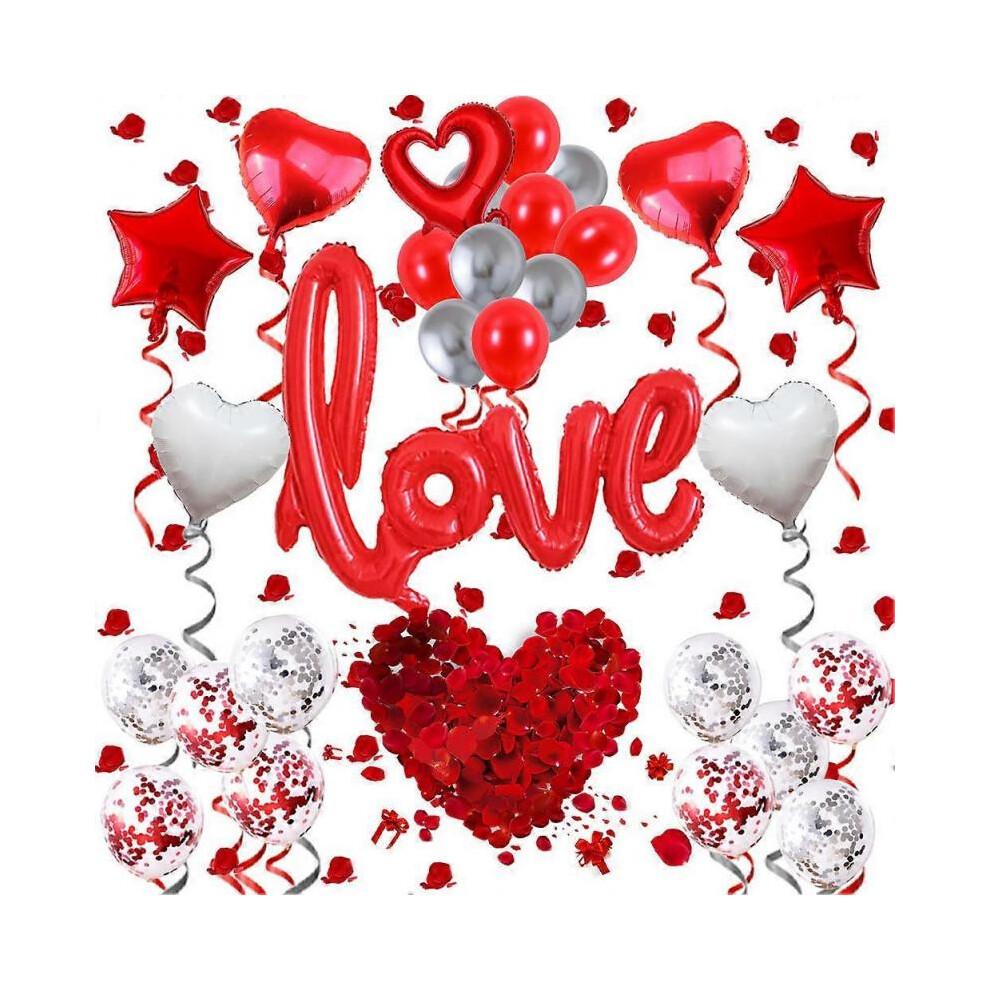 (A)Valentines Day Balloons Decorations, I Love You Balloons Set, Heart Balloons Kit with Rose Petals, Valentines Day Decorations for Party