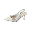 Beauty is crying! White pointed rhinestone high heels women's patent leather rear empty sandals