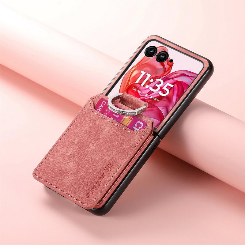 Für Motorola Razr 60 Ultra 50 40 Hülle Shell Leder Kartenfach Ständer Matt Stoßfest Hart PC Ringhalter 2 Stück Klapphandy Abdeckung