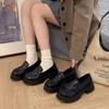 Korean version of round head platform single shoes women's black college style small leather shoes versatile British loafers 2025jk shoes
