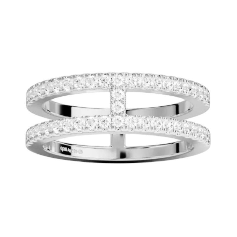 APM Monaco Double line pavé design sterling silver ring men and women same style couple model silver A22677OX