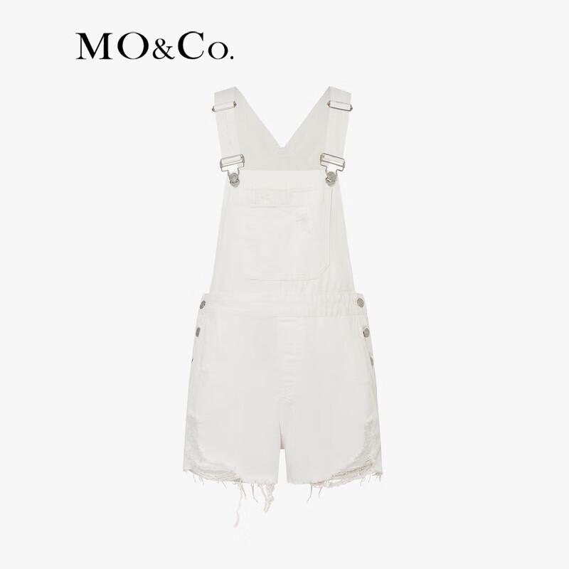 MO&Co. Ripped White Denim Short Overalls