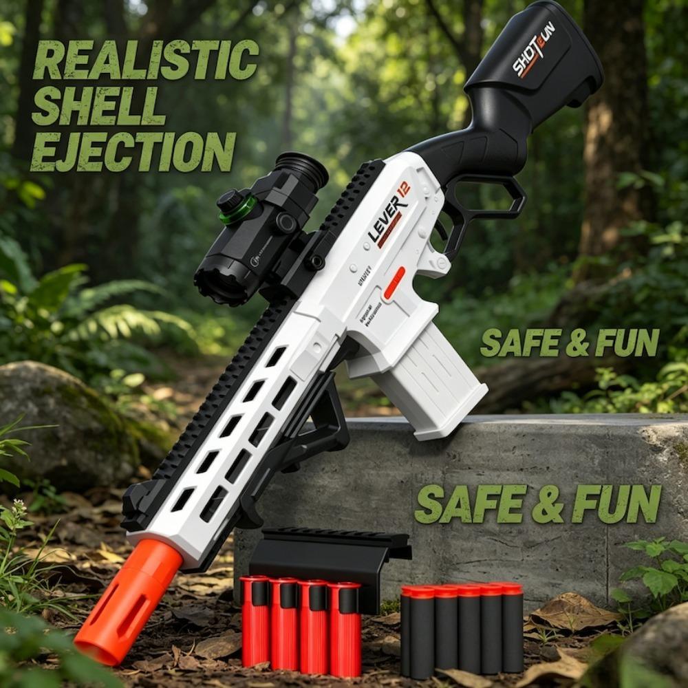 Pull Ring Loading Shell Throwing Soft Bullet Toy Gun Safety Foam Dart with Scope Sight, Outdoor Shooting Play Toy for Children