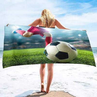 Soccer Player Beach Towel for Fun Patterned Sunscreen And Windproof Suitable For Swimming Pool Camping Travel Blanket
