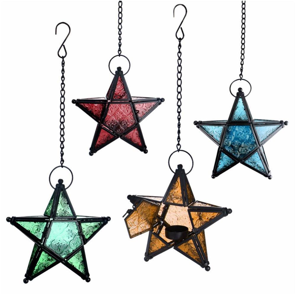 Moroccan Star Hanging Candle Holder – Colorful Lantern for Home & Bar Decor