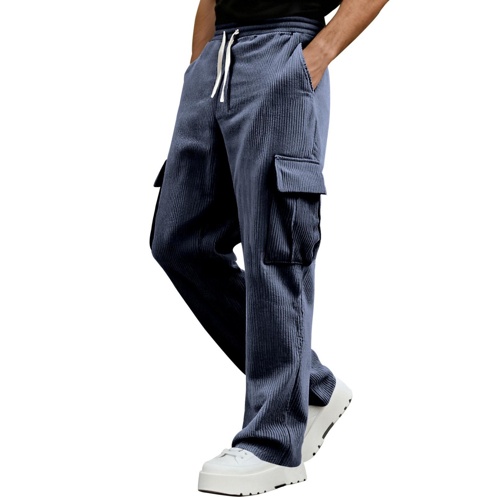 Men s American Retro Workwear Casual Sportswear Pants, Men s Loose Straight-leg Wide-leg Corduroy Trousers XL тёмно-синий