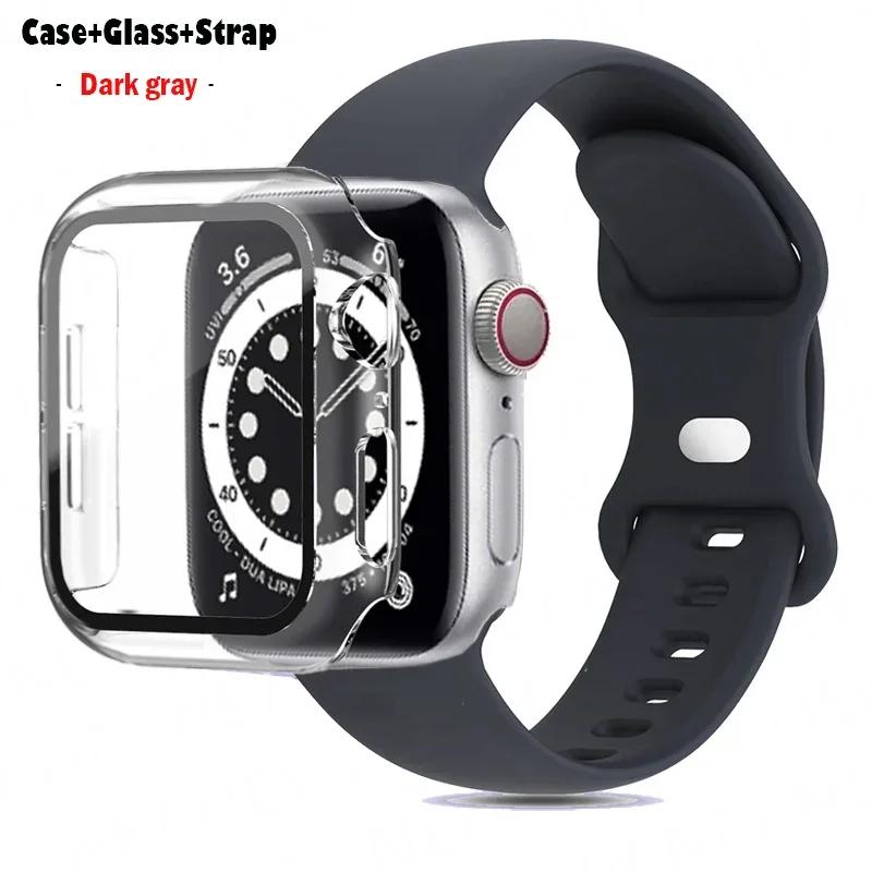 Glas+Gehäuse+Armband Für Uhrenarmband 44mm 41mm 45mm 40mm 38mm 42mm Silikonarmband iWatch Serie 9 8 3 4 5 6 SE 7 Armbänder