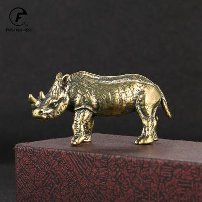 Handgjorda Söta Noshörning Miniatyrfigurer Massiv Mässing Vintage Noshörning Prydnader Tepets Skrivbordsdekorationer Hantverk