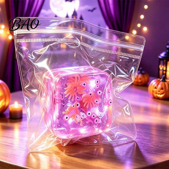 Stress Relief Cube Toy for Halloween Christmas, Anxiety Reduction Ice Squeeze Toy, Slow Rising Clear Sensory Holiday Gift Elastic TPR