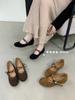 Mary Jane shoes women's 2025 autumn new French retro round head shallow mouth Mori series inner 4cm beaded women's shoes