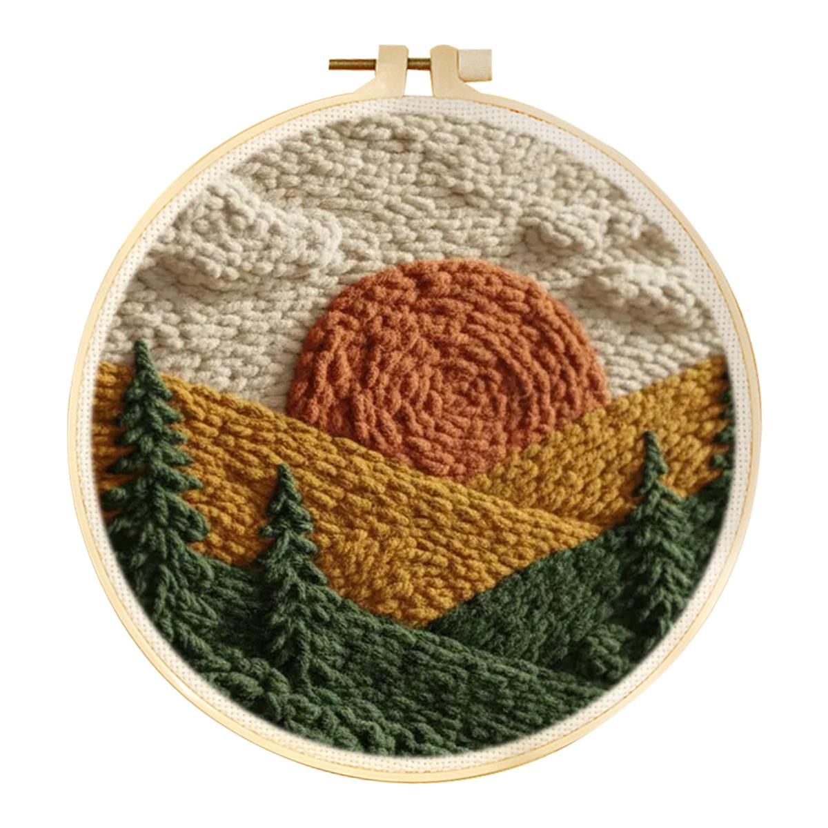 

CHENISTORY Diy Punch Needle Embroidery Kits For Beginner Beach Landscape Poking Embroidery Yarn Painting Arts Home Decor Gift 20*20cm