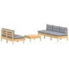 6 Piece Garden Lounge Set with Grey Cushions Pine Wood