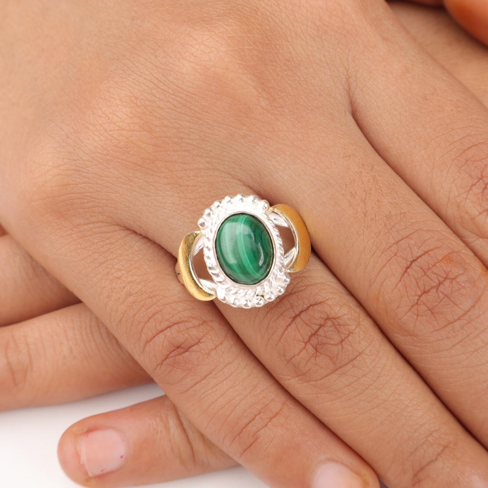 

Натуральный Малахит Драгоценный Камень Серебро 925 пробы Штампованное Кольцо Ручной Работы Модные Ювелирные Изделия RR-61-40 13