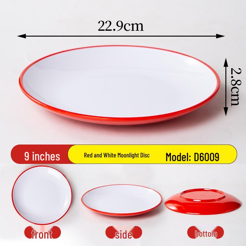 Commercial Round Melamine Tableware Plates – Restaurant Stir-Fry, Buffet, Imitation Bone Porcelain, Flat Design.
