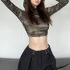 Felpe con cappuccio da donna Camicia con stampa mimetica Camicetta a maniche lunghe Camicetta corta Felpa casual
