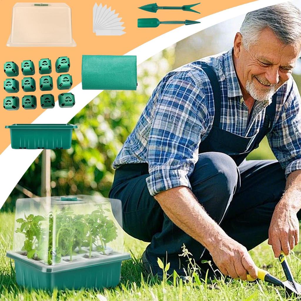 Plant Starter Trays Seedling Kits 12-Cell Trays With Dome And Base For Balcony Window Sill Classroom Small Space Gardening