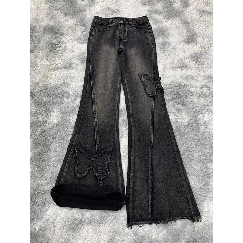 Women's Retro Butterfly Embroidered Low Waist Flared Jeans