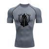 Men's Sports T Shirt Training Fitness Gym Jogging Running Workout Compression Shirt Black Knight Design