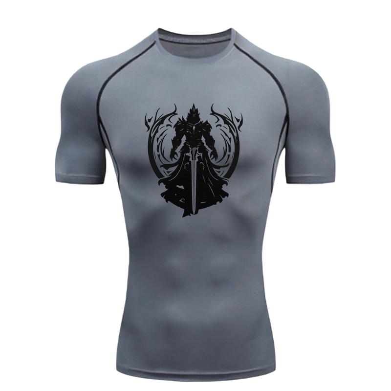 Men's Sports T Shirt Training Fitness Gym Jogging Running Workout Compression Shirt Black Knight Design