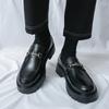 British Style Metal Buckle Design Loafers Handmade Casual Leather Footwear Male Business Outdoor Soft Middle Heeled Leather Shoe