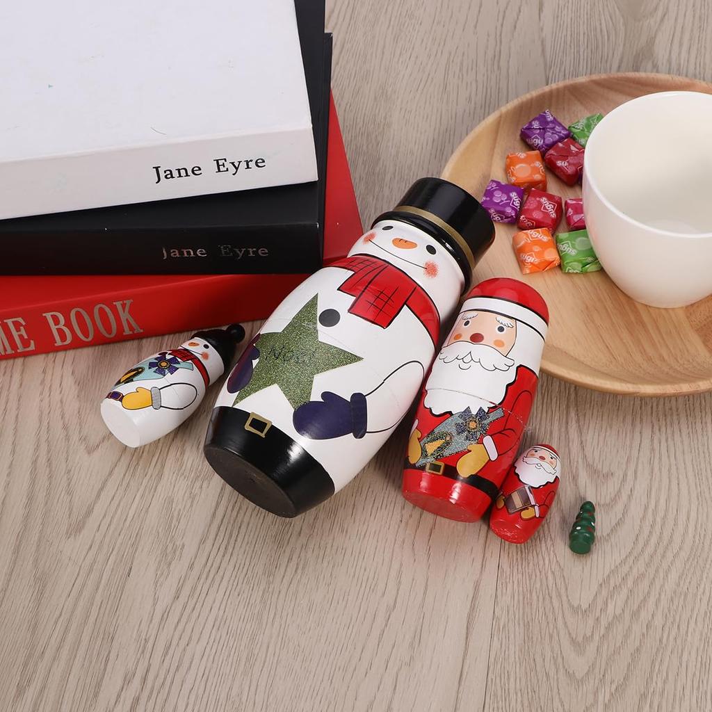 LIOOBO Matryoshka Russian Dolls, Handmade Traditional Wooden Toys, Decorative Accessories, Christmas, Birthday Gifts, 5-Piece Set (Snowman)