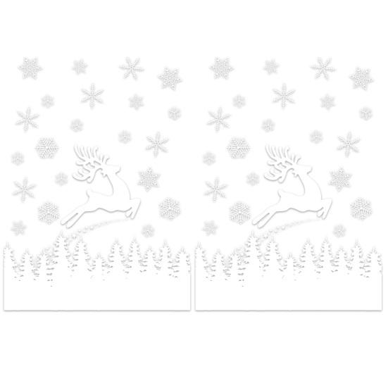 Christmas Window Clings White Elk Clings, Snowy Xmas Tree Windows Stickers, Shop Display Winter Forest Trees Decorations for Party Home Office
