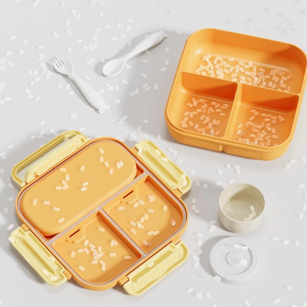 Portable Food Grade Lunch Box Divided Fresh Keeping Microwavable Lunch Box with Handle Spoon Fork Storage Box Outdoor Picnic