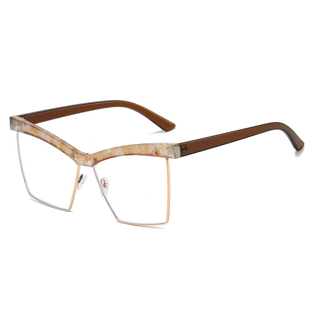 

2025 Оправа очков «кошачий глаз», Персонализированная металлическая полуободковая оправа, Плоские зеркальные линзы с защитой от синего света white film