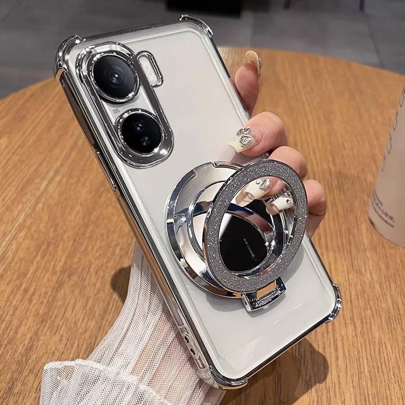 

For POCO X7 F7 PRO Glitter Mirror Magnetic Holder Case For Xiaomi POCO X7 F7 X6 F6 M6 Pro 4G Plating Shockproof Soft Back Cover POCO F7