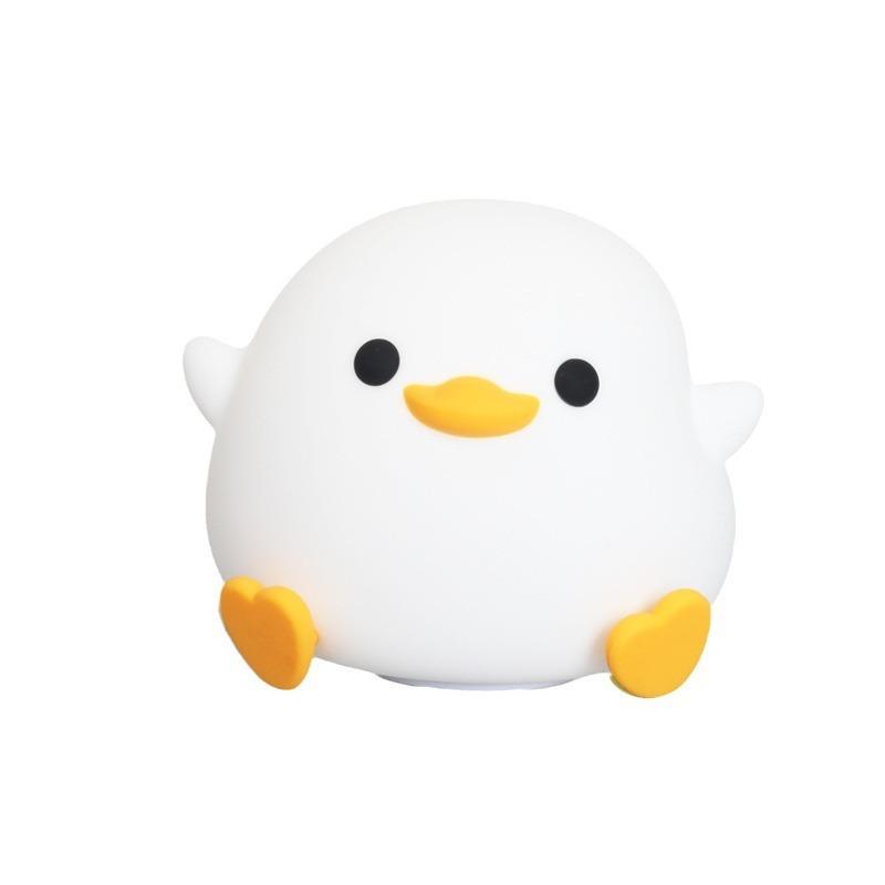 Cute Duck Silicone Night Light Rechargeable Pat Sensitive LED Lamp Dimmable Timing Off for Kids Bedroom Bedside Nursery Decor