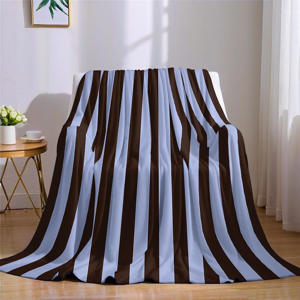 Contrasting Brown & Blue Stripes Flannel Blanket Warm Soft Halloween Christmas Couch Warm Cozy Decorative Decor for All Season