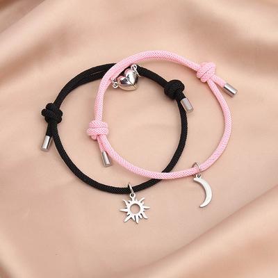 Romantic Couple Bracelet 2Pcs/Set Heart Magentic Matching Braclet Valentine Day Gift Paired Sun Moon Relationship Love Braslet