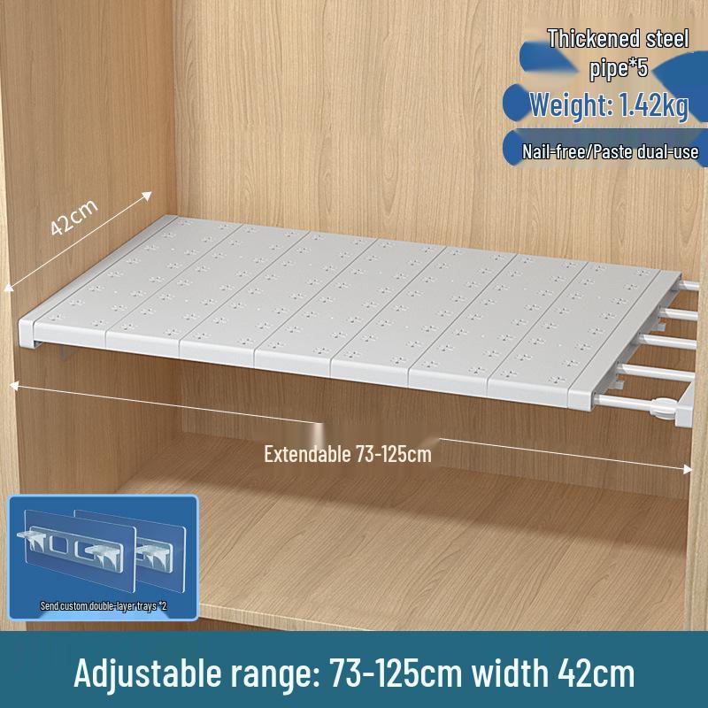 Wardrobe Layered Rack Cabinet Partition: No-Drill Retractable Shoe & Kitchen Storage Divider.