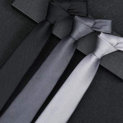 Grey Fine-Grained Tie Men'S Formal Business Black Professional Wedding Groom Zipper Free Tie