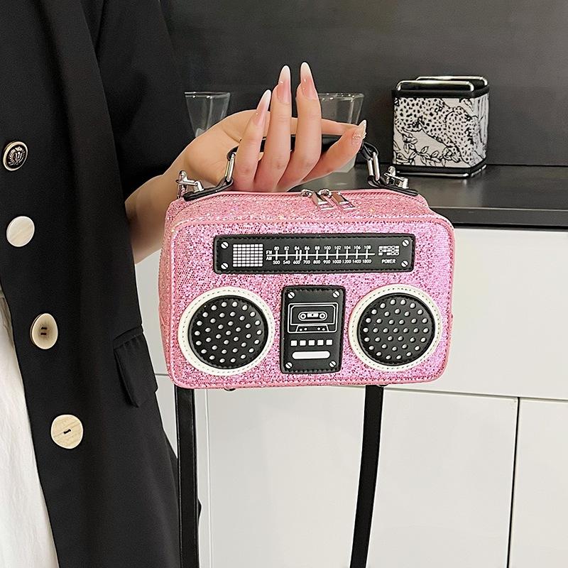 Bolsa rádio com lantejoulas para comércio exterior 2025 nova moda europeia e americana bolsa de ombro de cor contrastante bolsa mensageiro versátil feminina