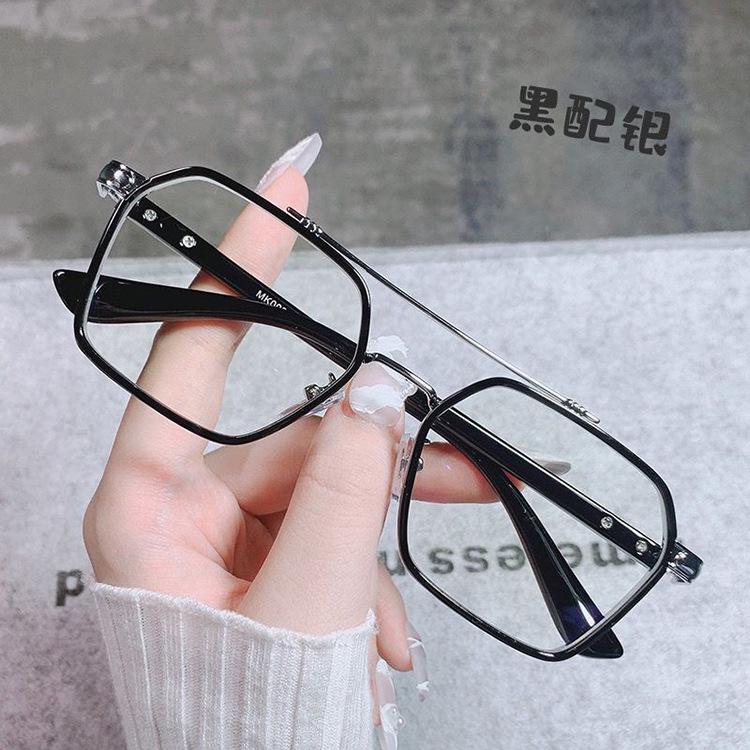 William Chan Anti-Blue Light Retro Large Frame Glasses with Double Bridge, Fashionable Myopia-Ready.
