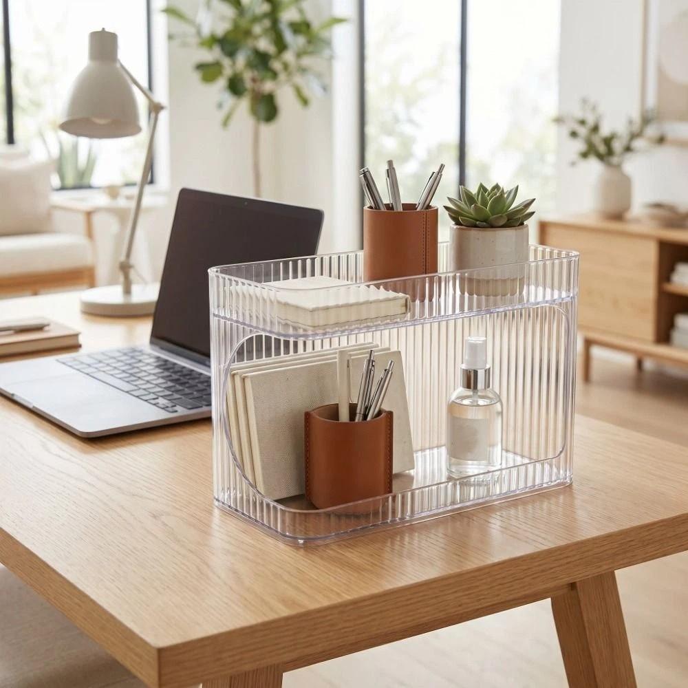 Transparent Desktop Storage Shelf Double Layer Kitchen Storage Box Makeup Storage Rack  Bathroom