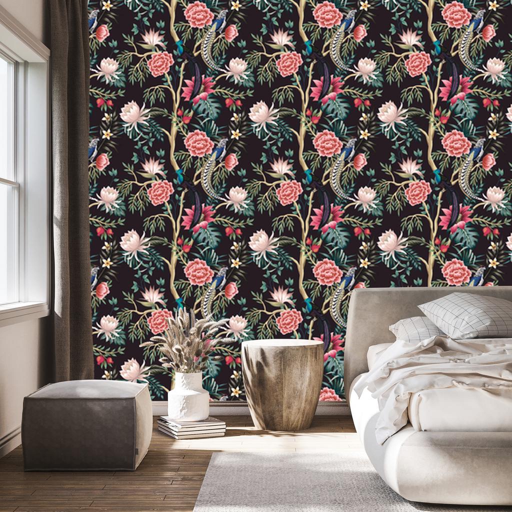 Tropical Plants with Birds Wallpaper for Living Room and Bedroom 50x1000