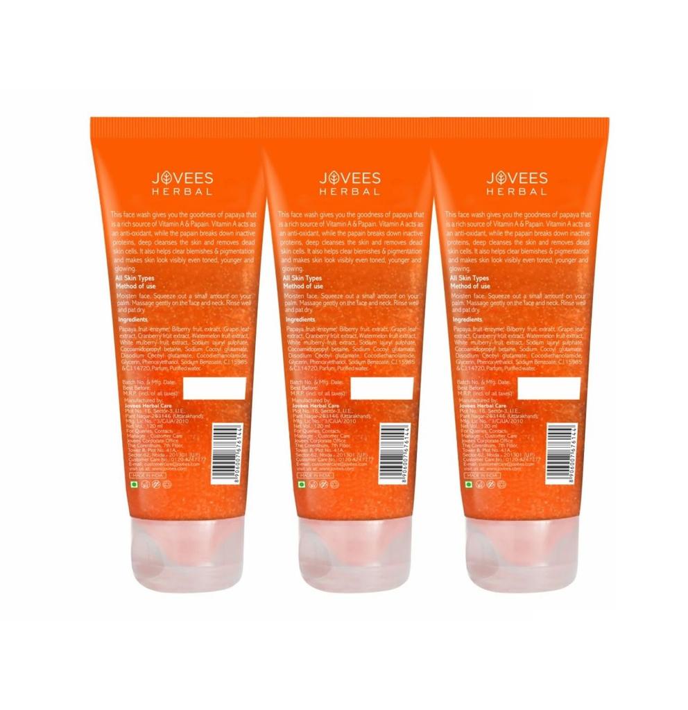Jovees Herbal Papaya Face Wash For Glowing Clear Skin Brightens Removes Pigmentation Dark Spots 120ML Pack of 3