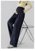 2026 Dark Blue Denim Wide-Leg Maternity Jeans - Ice Silk Straight Leg, Floor-Length for Spring/Summer