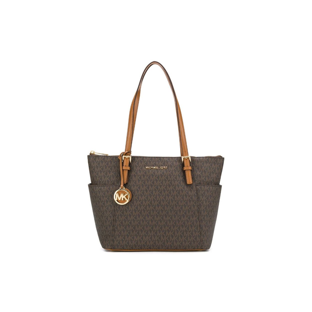 

Michael Kors Mk Jet Set Monogram Logo Pvc And Leather Shoulder Bag Women handbags Brown 30S0GTTT1B-BRNACORN Basic Set (Bag+Dust Bag)
