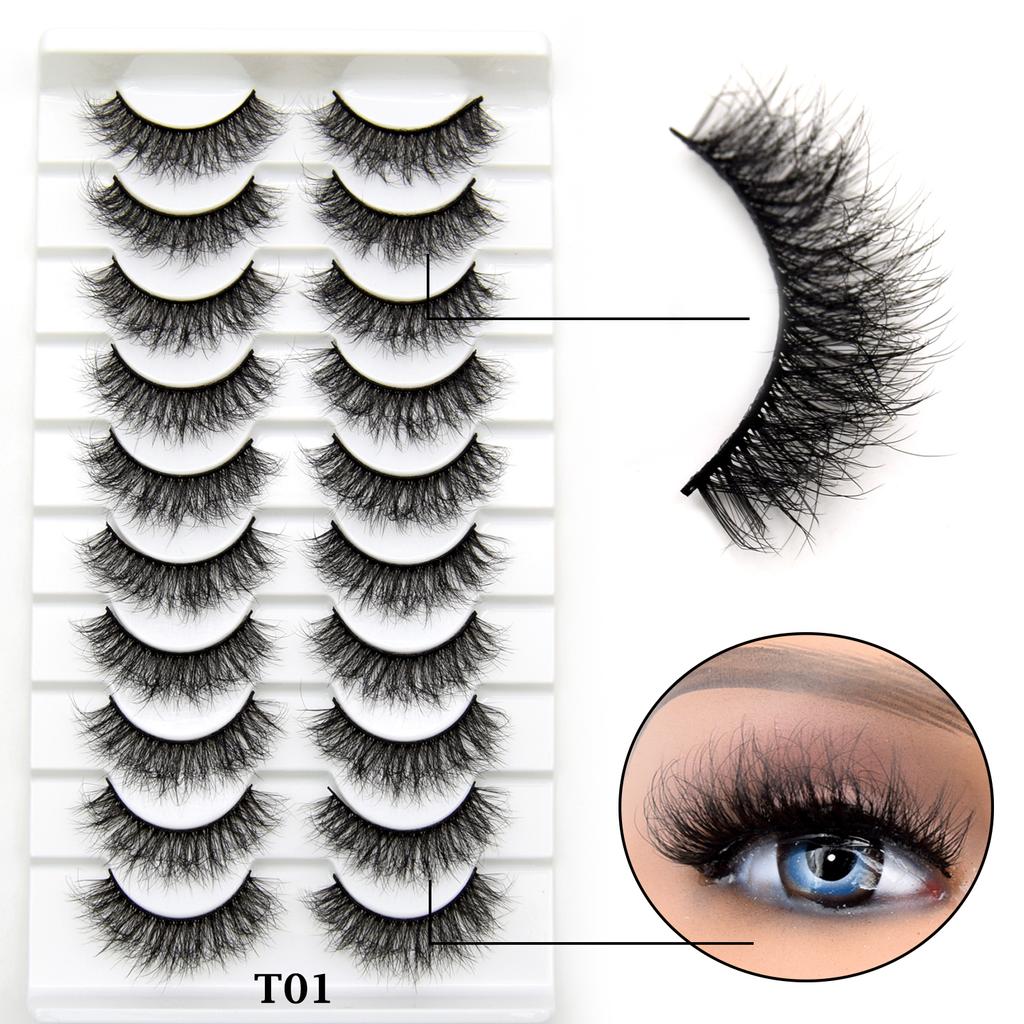 10 Pairs Eyelashes Natural Long 3D Mink Lashes Fluffy Volume Mink False Eyelashes Cruelty Free Wispy Lashes Makeup