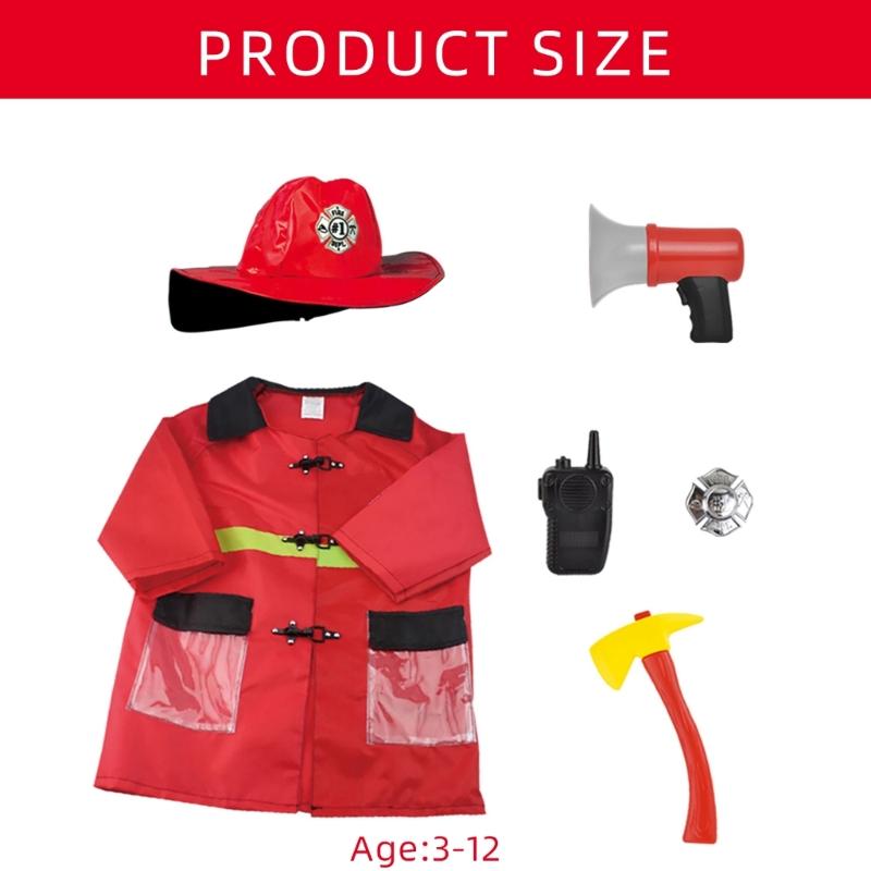 Kids Builder Worker Costume Halloween Fireman Dress up Outfits with Role Play Tool Accessories for Ages 3-12 Boy Girl