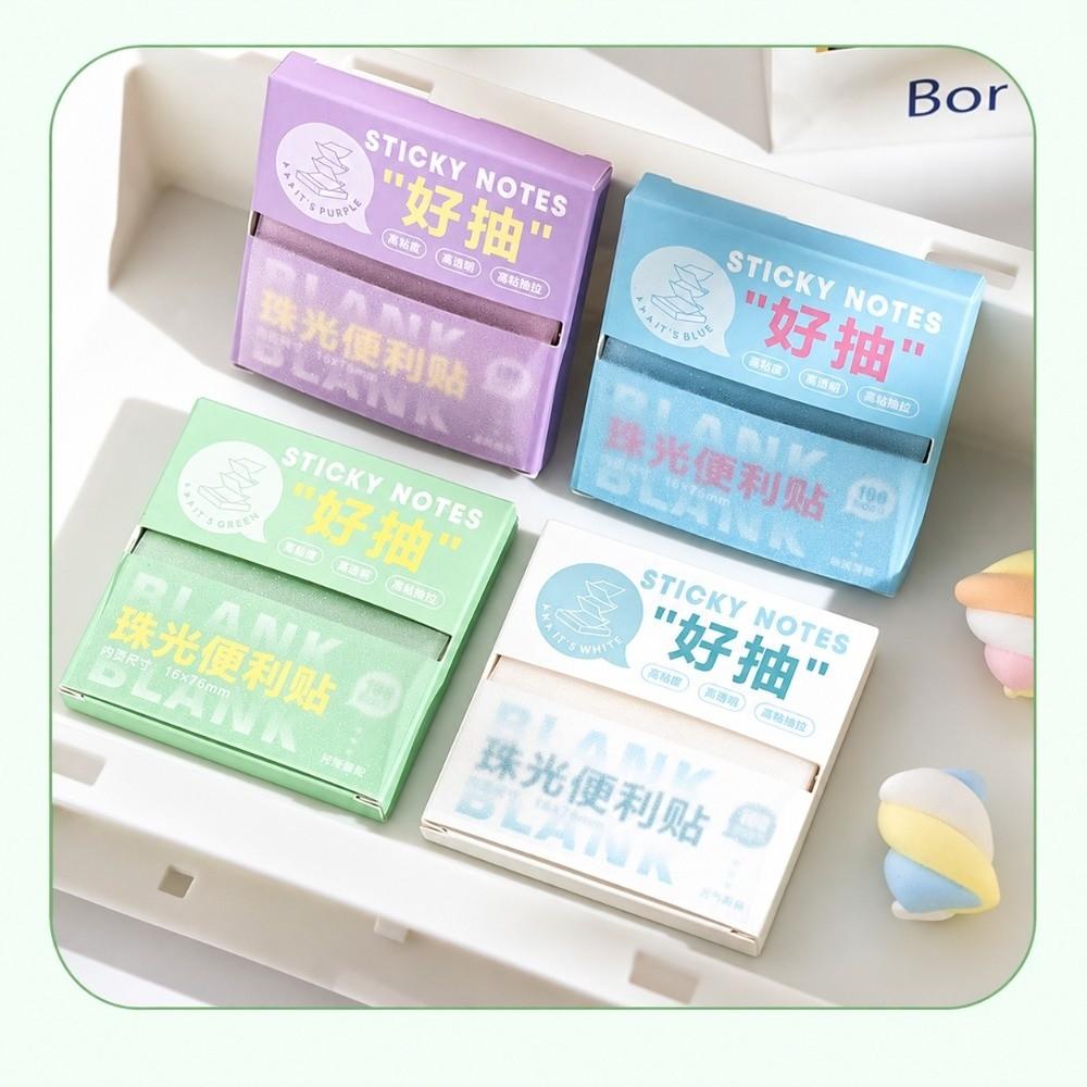 100Sheets PET Sticky Notes Pull-out Transparent Self-adhesive Note Paper Shimmer Pearlescent Memo Pads School Office