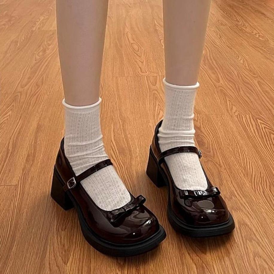 Women’s Platform Mary Jane Shoes, Bowknot Cute Japanese Style Shoes, Chunky Sole Princess Dress Shoes