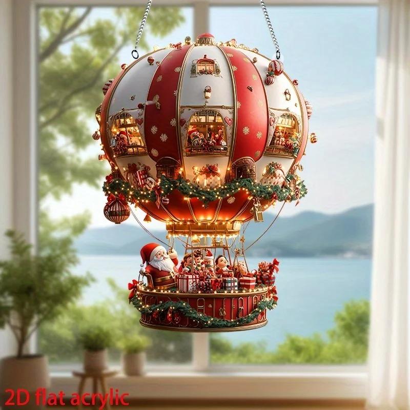 Christmas Acrylic Hot Air Balloon Ornaments - 2D Flat Clear Crystal Xmas Tree Decorations
