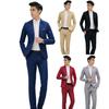 2 stk/sett herre Slim Fit draktsett jakkeslag Langermet enkeltknappsdrakt kåpe Langbuksesett i ensfarget forretningsantrekk