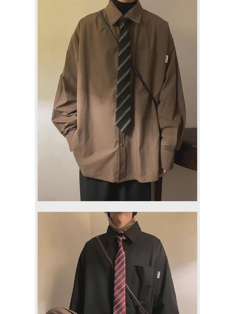 Unisex Japanese Retro Long-Sleeve Casual Shirt: Senior Loose Fit for Spring & Autumn